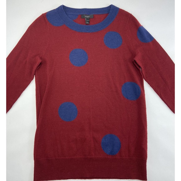 J.Crew Tippi intarsia knit sweater large‎ dot maroon blue merino wool size xs - Picture 1 of 7